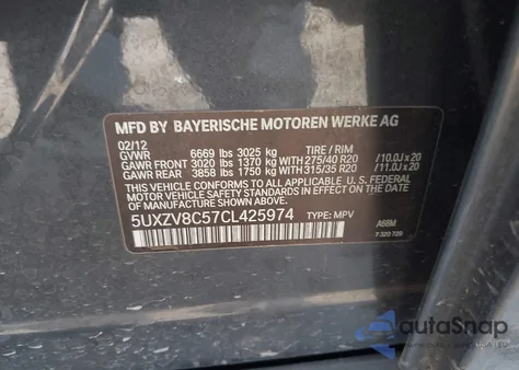 2012 BMW X5 xDrive50I from USA, damaged, VIN 5UXZV8C57CL425974